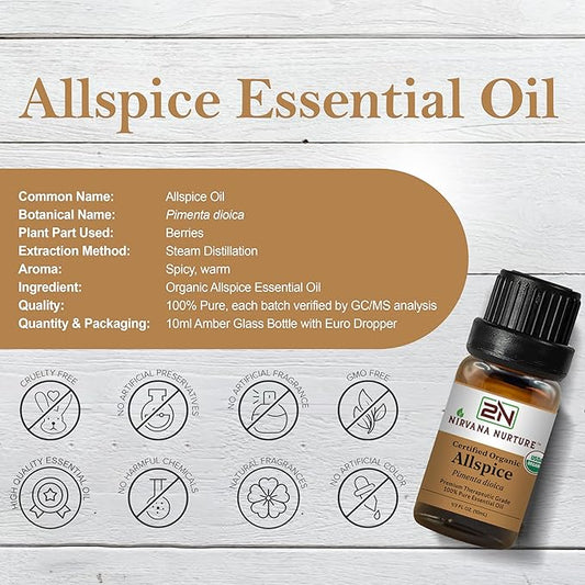 Allspice Essential Oil USDA Certified Organic, 100% Pure Natural Premium Grade, Undiluted