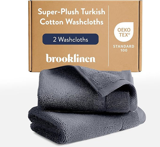 Brooklinen Super-Plush Turkish Cotton Washcloths - Set of 2 - Cotton, 820 GSM, Highly Absorbent, Machine Washable, Perfect for Home & Bathroom (13" x 13", Graphite Grey)