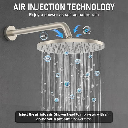 Iriber Thermostatic Shower System Wall Mount with 10 Inch Roud Rainfall Shower Head and Handheld,Shower Faucet Mixer Trim Kit (Valve Included),Brushed Nickel