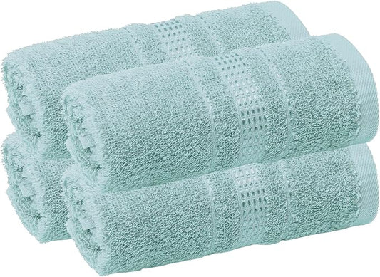 Melissa Linen Fingertip Towels 4 Pack, 100% Turkish Cotton, Small Hand Towels for Body and Face, 12 x 18 in, Soft and Absorbent, Quick Dry, (Aqua Green Fingertip Towels)