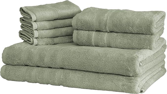 Mosobam Luxury Turkish 8pc XL Towel Set 35X70 16X30 13X13 Seagrass Green 700 GSM Bamboo Viscose & Aegean Turkish Combed Cotton