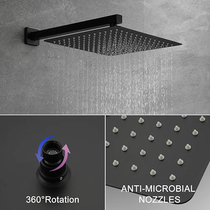 SHAMANDA Brass Rainfall Shower System, Luxuly Bathroom Shower Faucet Combo Set Matte Black (Including Rough-In Valve Body and Trim), L7001-7