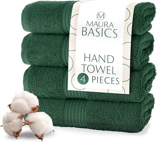 MAURA Basics Hand Towels for Bathroom with Hanging Hook Loops. Soft, Durable, Long Lasting and Absorbent Hand Towel Sets for Bathroom, American Standard Size 16"x28", Hunter Green