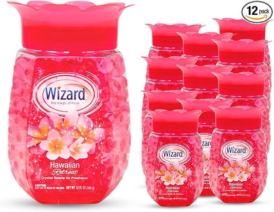 12 WIZARD Odor Eliminator Gel Beads - 12 oz, Air Freshners For Bathroom. Rooms, Per Areas and Car Freshner - Hawaiian Retreat