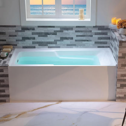 WOODBRIDGE 60" Acrylic Rectangular Alcove Soaking Bathtub in White with Left Drain, Brushed Nickel pop-UP Drain Included BA6030L