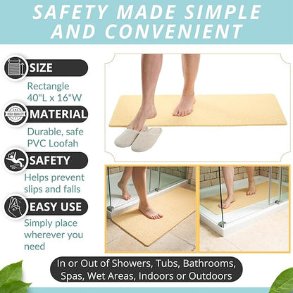 Non Slip Bathtub Mat Shower Mat for Tub - Loofah Bath Mats for Bathroom - 40x16 Bathtub Floor Mat - Textured Anti Slip Bath Mat Without Suction Cups - Secure Mat for Wet Areas (40x16 Beige)