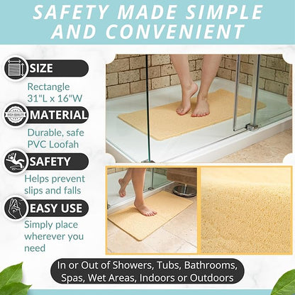 Non Slip Bathtub Mat Shower Mat for Tub - Loofah Bath Mats for Bathroom - 31x16 Bathtub Floor Mat - Textured Anti Slip Bath Mat Without Suction Cups - Secure Mat for Wet Areas (31x16 Beige)