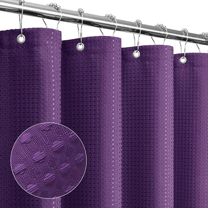 Gibelle Long Shower Curtain 72 x 78, Tall Waffle Weave Textured Fabric Shower Curtain for Bathroom, Water Repellent, Machine Washable, Purple