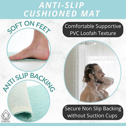 Non Slip Bathtub Mat Shower Mat for Tub - Loofah Bath Mats for Bathroom - 31x16 Bathtub Floor Mat - Textured Anti Slip Bath Mat Without Suction Cups - Secure Mat for Wet Areas (31x16 Aqua Green)