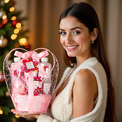 Gift Basket Christmas Gifts for Women Spa Set Lily & Peony Home Spa Set, Beauty Personal Care Set Jojoba Oil, Spa Self Care Kit, Bath Body For Thank You, Birthday Gifts