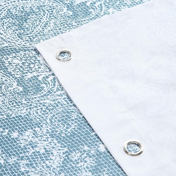 90 Inch Extra Long Shower Curtain - Chantilly Lace Design, Heavyweight Polyester, Storm Blue to White Ombre, 72" W x 90" H