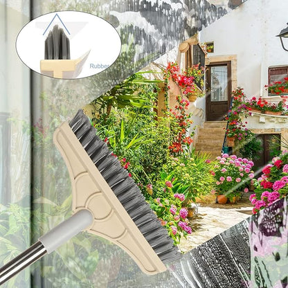 2 in 1 Floor Brush Scrubber with Long Handle Grout Brush 3 Poles 53.5'' New Upgrade Stiff Bristle Cleaning Scrub Brush with Squeegee 120°Rotating Tile Brush for Cleaning Bathroom Glass Patio Kitchen