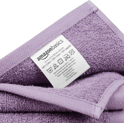 Amazon Basics washcloth for Bathroom, 100% Cotton Extra Absorbent, Fast Drying - Salon Towels, Petal Pink, Lavender, White, 12 x 12 in (Pack of 144)