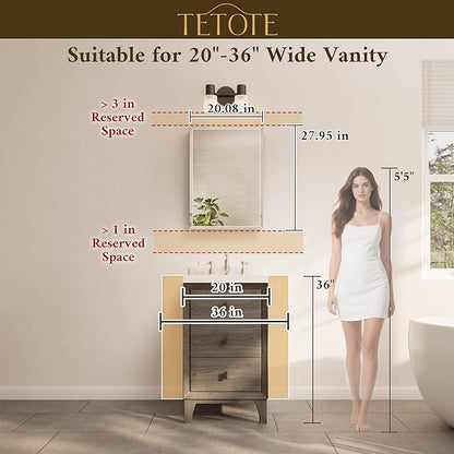 TETOTE 20 x 28 Bathroom Mirror with Storage with Tempered Beveled Mirror Black Medicine Cabinet Aluminum Cabinet DTC Hinges, Stepless Adjustable Shelves, Recessed/Surface-Mounted