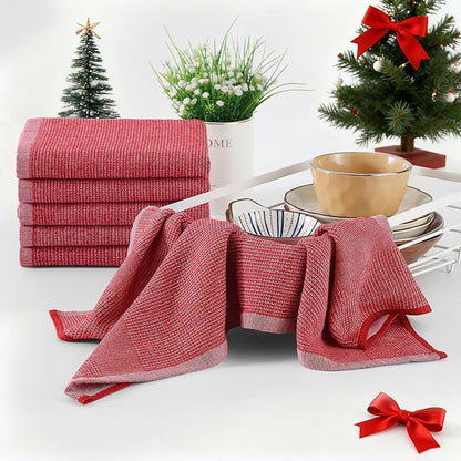 Homaxy Premium Kitchen Towels(18”x 28”, 8 Pack), Large Cotton Kitchen Hand Towels, Flat and Terry Dish Towels, 380 GSM Highly Absorbent Tea Towel Set with Hanging Loop, Red