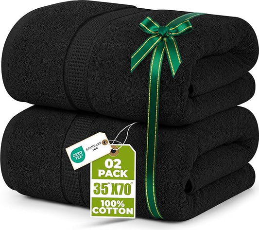 Utopia Towels - Luxurious Jumbo Bath Sheet 2 Piece - 600 GSM (35X70 Inches) 100% Ring Spun Cotton - Highly Absorbent and Quick Dry Extra Large Bath Towel - Super Soft Hotel Quality Towel (Black)