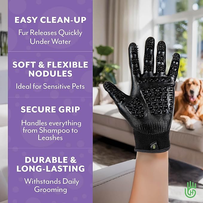 H HandsOn Pet Grooming Gloves - Patented #1 Ranked, Award Winning Shedding, Bathing, & Hair Remover Gloves - Gentle Brush for Cats, Dogs, and Horses (Green, X-Large)