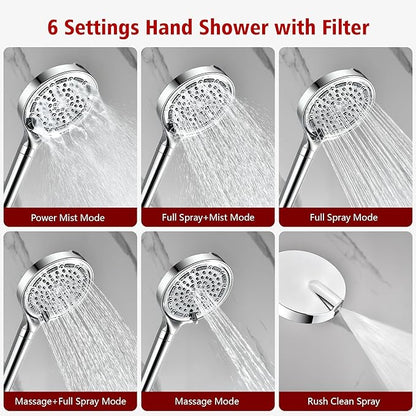SUMERAIN Shower Faucet Set with 6-Spray Handheld Filtered Shower Head, Chrome Wall Mounted Rainfall Shower System