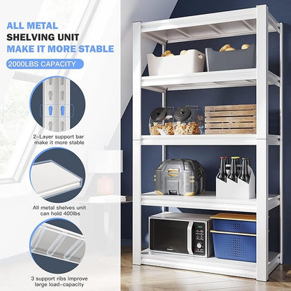 Raybee 5 Tier White Metal Heavy Duty Garage Shelving Unit 2000LBS Storage Shelves