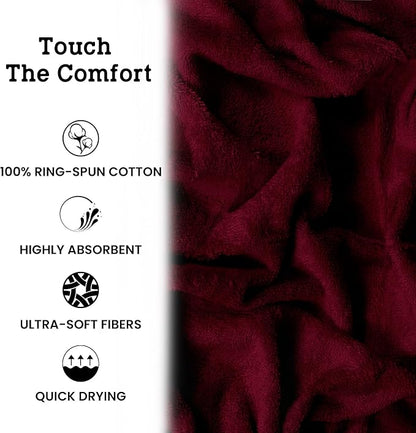 Casa Lino Burgundy Bath Towels Set of 4 (54" x 27") - Large Bathroom Towel Set - 100% Cotton Towels for Bathroom - Highly Absorbent & Quick Dry Bath Towel Multipack - New Apartment Essentials