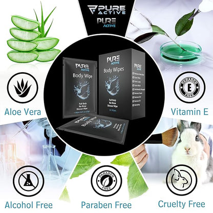 Shower Body Wipes, 60 Individually Wrapped Personal Hygiene Body Wipes for Women and Men, Keep Clean After Gym Travel Camping Outdoors Sports