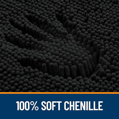 OLANLY Black Bathroom Rug 30x20, Extra Soft Absorbent Chenille Bath Rugs, Rubber Backing Quick Dry, Machine Washable Bath Mats for Bathroom Floor, Tub and Shower, Home Decor Accessories