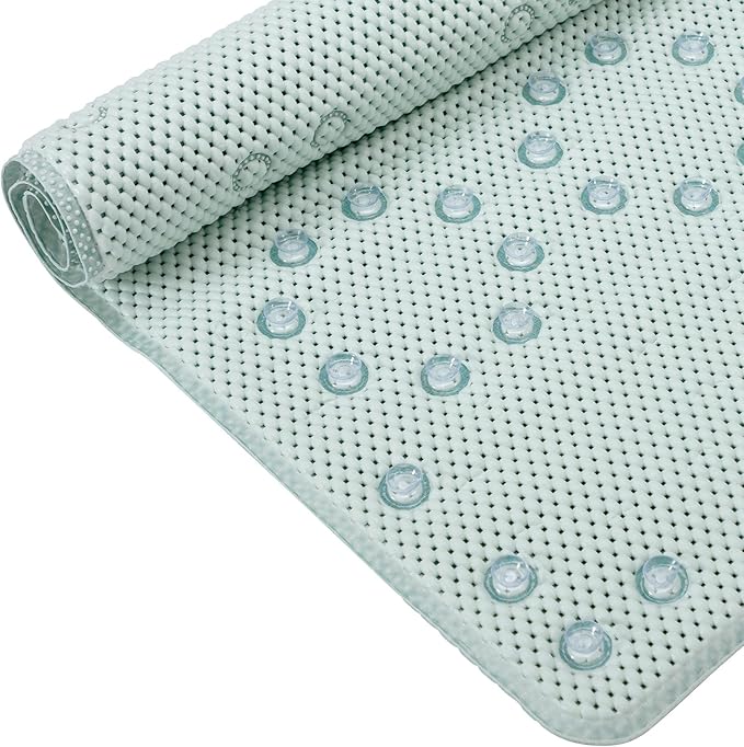 Bathtub Mat Non Slip Ivory 36” X 17” Shower Mat Soft Foam Bath Mats for Bathroom Tub, Bathtub Mat with Drain Holes, Suction Cups, Shower Mat Non Slip