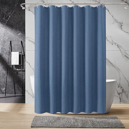 Inhousolu Fabric Shower Curtain Waffle Weave, Moonlight Blue 230 GSM Heavy Duty, Weighted Hem, 14 Metal Hooks, Water Repellent, Machine Washable, Hotel Spa Luxury Bath Curtain Set, 72 x 72 Inch
