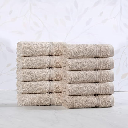 Superior Egyptian Cotton Face Towel/Washcloth Set, Small Towels for Home Bathroom, Master, Guest Bath, Decor Essentials, Quick Dry, Absorbent, Spa, Hotel, Resort, Adult, Kids, Set of 10, Stone