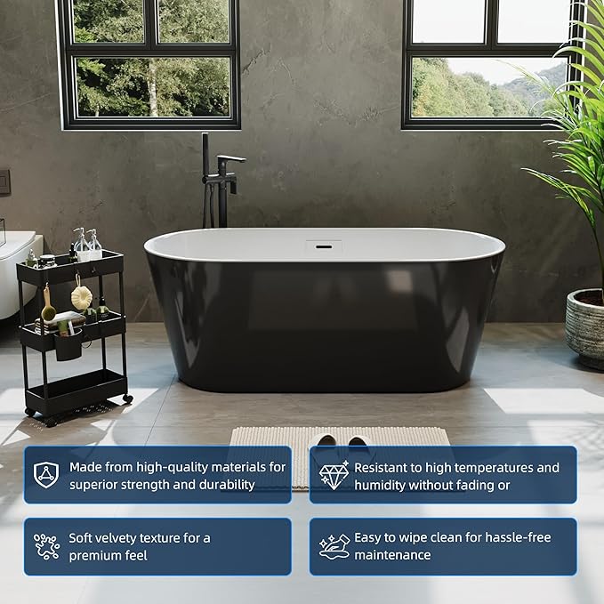 67 Inch Freestanding Bathtub, Acrylic Soaking Bathtub with Chrome Drain and Overflow, Standalone Ergonomic Tub for Bathroom Relaxation, Deep Design for Family and Guest Use, Black