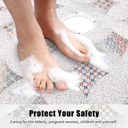Square Shower Mat Non Slip: 31x31 Inch Extra Large Shower Floor Mat with Drain Hole in Middle - Soft PVC Loofah Bath Mat for Shower - Anti Slip Shower Stall Mat for Elderly and Kids