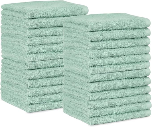 Amazon Basics Washcloth for Bathroom, 100% Cotton Extra Absorbent, Fast Drying - Salon Towels - Seafoam Green, 12 x 12 inches (Pack of 144)