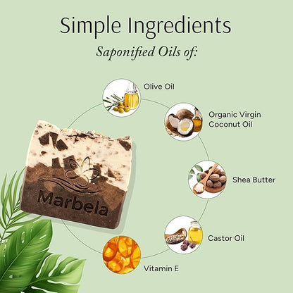 Marbela Cosmetics Chocolate Chunk Handmade Soap Bar - Made in USA, Vegan Friendly, Palm Oil Free, Natural Bar Soap - Gentle Face & Body Soap for Daily Skin Care, Moisturizing & Nourishing - 3.5 oz