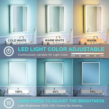 WELLFOR 24" X 30" Medicine Cabinet With Lights, 3X Magnification, Anti-Fog Mirrored Cabinet, Bathroom Vanity With Outlets & USB Ports, Left Opening Door