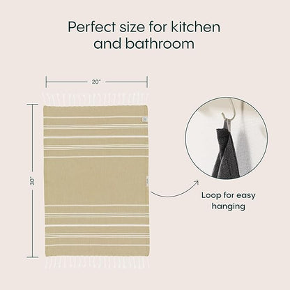 WETCAT Turkish Hand Towels with Hanging Loop, Set of 2 (20" x 30") 100% Turkish Cotton, Pre-Washed, Quick Drying, for Kitchen or Bathroom - Pale Olive Green