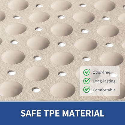 OTHWAY Large Shower Mat 34"x 23", TPE Non Slip Shower Mat for Walk in Shower Stall, Inside Shower Mats with Drain Holes Suction Cups, Anti-Slip for Elderly Kids (Apricot)