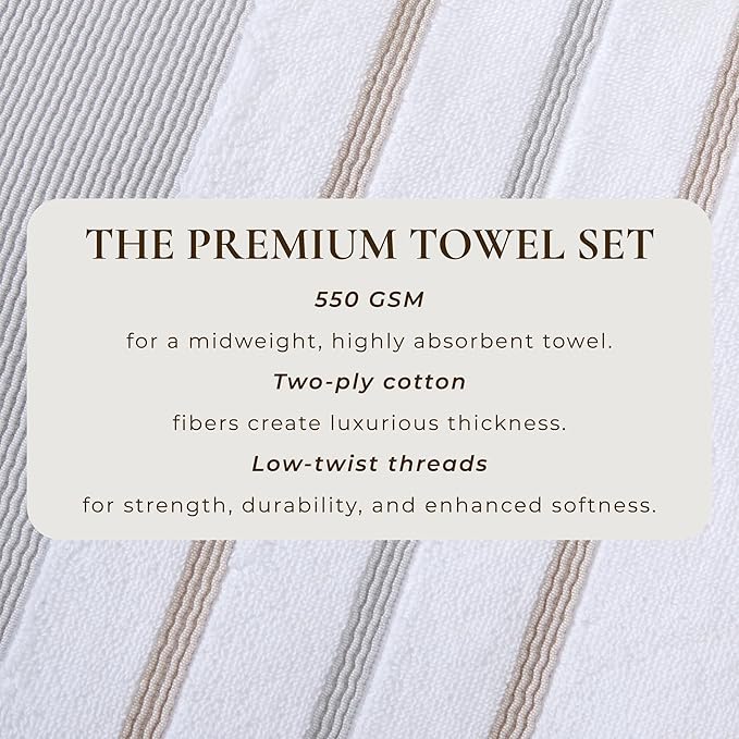 Great Bay Home Decorative Bath Towel Set - Luxury Cotton 6 Piece Towel Set - 2 Bath Towels, 2 Hand Towels, 2 Washcloths - Luxurious, Ultra-Soft, Durable Towels for Bathroom Decor (Grey/Cappuccino)