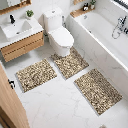 Yimobra Bathroom Rugs Non Slip Washable 24x17 Inch - Ultra Soft Absorbent Chenille Bath Mat, Quick Dry Shaggy Floor Carpet for Tub Shower, Camel Home Decor Accessories