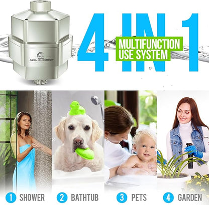 AquaHomeGroup 20 Stage Shower Head Filter for Hard Water - High Output Shower Filters to Remove Toxic Chemicals, Chlorine, Fluoride - Vitamin C Shower Filters for Hair & Skin (Brushed Nickel)