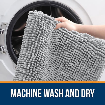 OLANLY Bathroom Rugs 44x32, Extra Soft Absorbent Chenille Bath Rugs, Rubber Backing Quick Dry, Machine Washable Bath Mats for Bathroom Floor, Tub and Shower, Home Decor Accessories, Light Grey