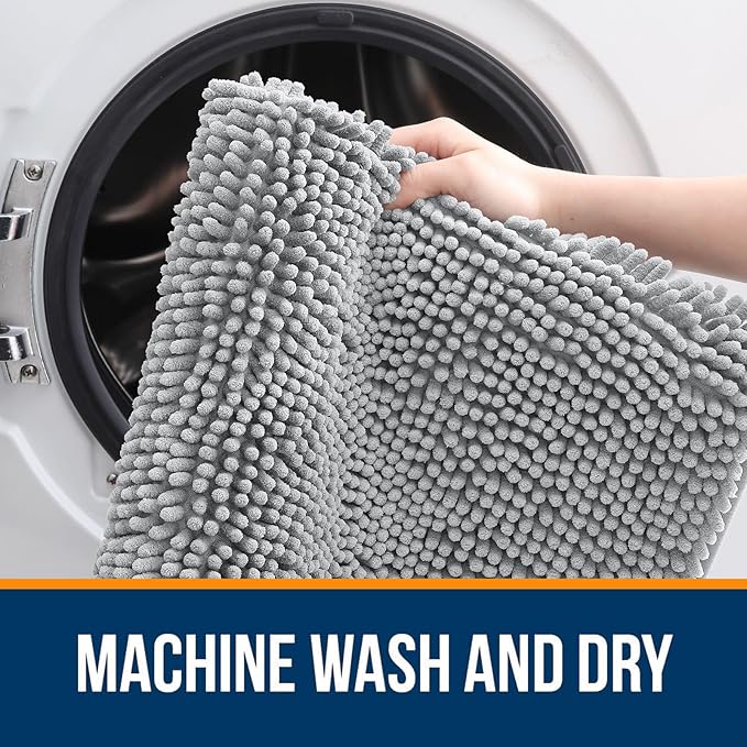 OLANLY Bathroom Rugs 40x24, Extra Soft Absorbent Chenille Bath Rugs, Rubber Backing Quick Dry, Machine Washable Bath Mats for Bathroom Floor, Tub and Shower, Home Decor Accessories, Light Grey