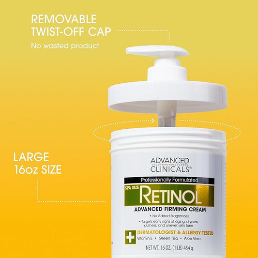 Advanced Clinicals Retinol Body Cream + Hyaluronic Acid Moisturizer 2pc Skincare Set | Face Cream & Body Lotion For Women & Men Helps Improve Appearance Of Crepey Skin, Dry Skin, & Wrinkles, 2pc