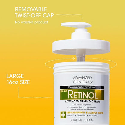 Advanced Clinicals Retinol Body Lotion & Face Moisturizer | Visible Anti Aging Skin Care Retinol Body Cream For Women & Men Targets Look Of Fine Lines, Wrinkles & Crepe Looking Dry Skin, 16OZ, 2-Pack