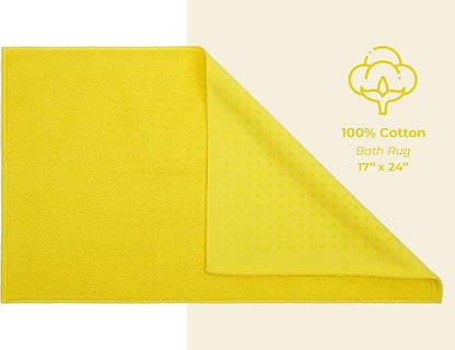 American Soft Linen Bath Rug, 17 in 24 in 100% Cotton Bath Mats Rugs for Bathroom, Slip Reducer Washable Shaggy Form Area Rugs, Yellow Bath Rug