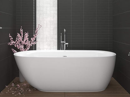 ANZZI Freestanding Tub 67”, Soaker Tub, Acrylic Center Drain, Luxury Spacious, Deep Soaker Bathtub with Overflow and Drain, Modern Slip-Resistant Floor (FT-AZ401)