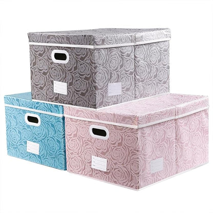 PRANDOM Extra Large Collapsible Storage Cubes with Lids Fabric Decorative Storage Bins Boxes Organizer Baskets with Cover Handles for Bedroom Closet Living Room 19.6x15.7x11.8 Inch 3 Pack
