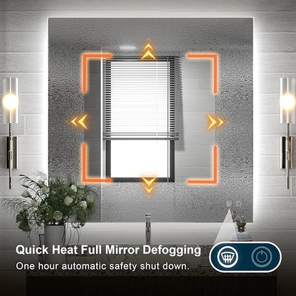 TETOTE 36 x 36 Inch LED Backlit Mirror with Light Bathroom,Anti-Fog,Dimmable,CRI90+,IP 54Water Proof,Vanity Mirror with Light,Wall Mounted,Horizontal/Vertical