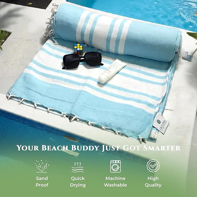 Turkish Cotton Beach Towel Pack of 4 & 1 Boho Tote Bag - Hammam Towels - No Shrink - Quick Dry - Lightweight - Sand Free - Camping - Pool - Beach Essentials - Blue,Gray,Purple, Navy (40"x70")