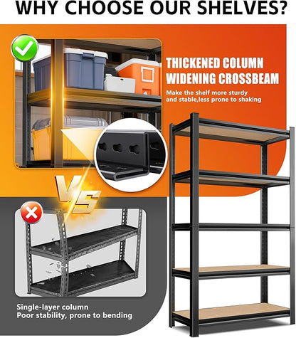 AOAORRG Set of 4 Storage Shelves, 45.6" W Heavy Duty Garage Shelving, 5-Tier Metal Shelf Adjustable Shelving Unit, Utility Garage Organizer Rack for Basement, Pantry, Warehouse, 45.6" Wx19.7 Dx78 H