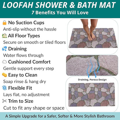 Anti Slip Shower Mat - Non Slip Shower Mats for Inside Shower - Large 47x24 Loofah Shower Floor Mat Non Slip - Bath Mat for Shower - Secure Mat Without Suction Cups (47x24 Stone Path)